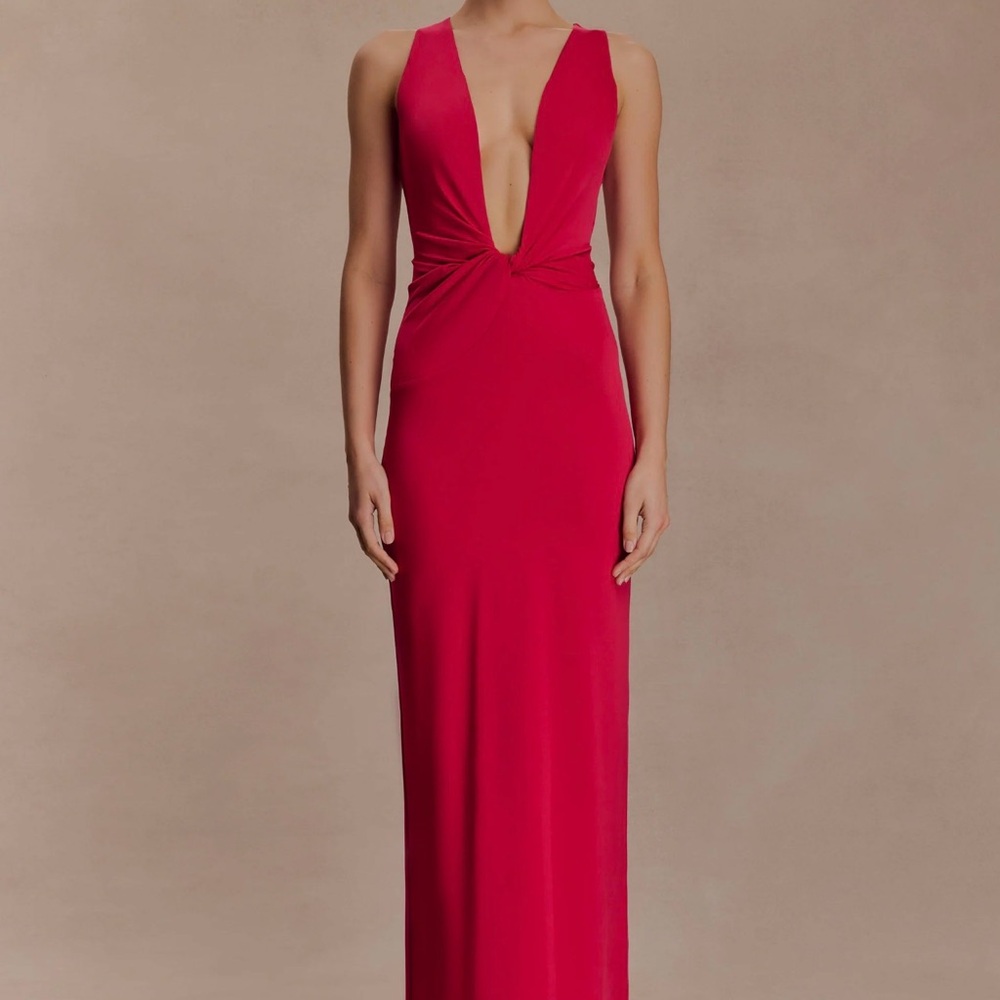 Meshki Stella Draped Slinky Maxi Dress- Fuchisa